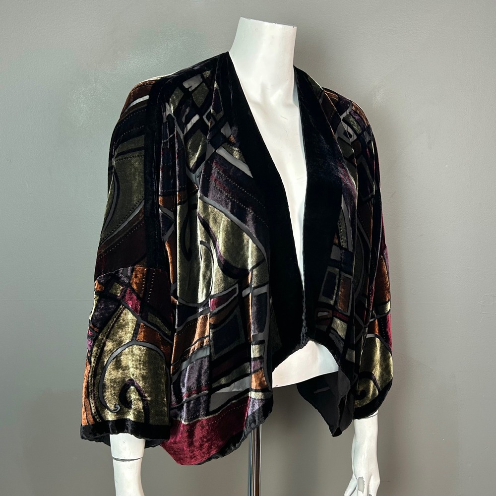 Cocoon House Handmade Burnout Velvet Shrug Stained Glass Art to Wear Kimono OS